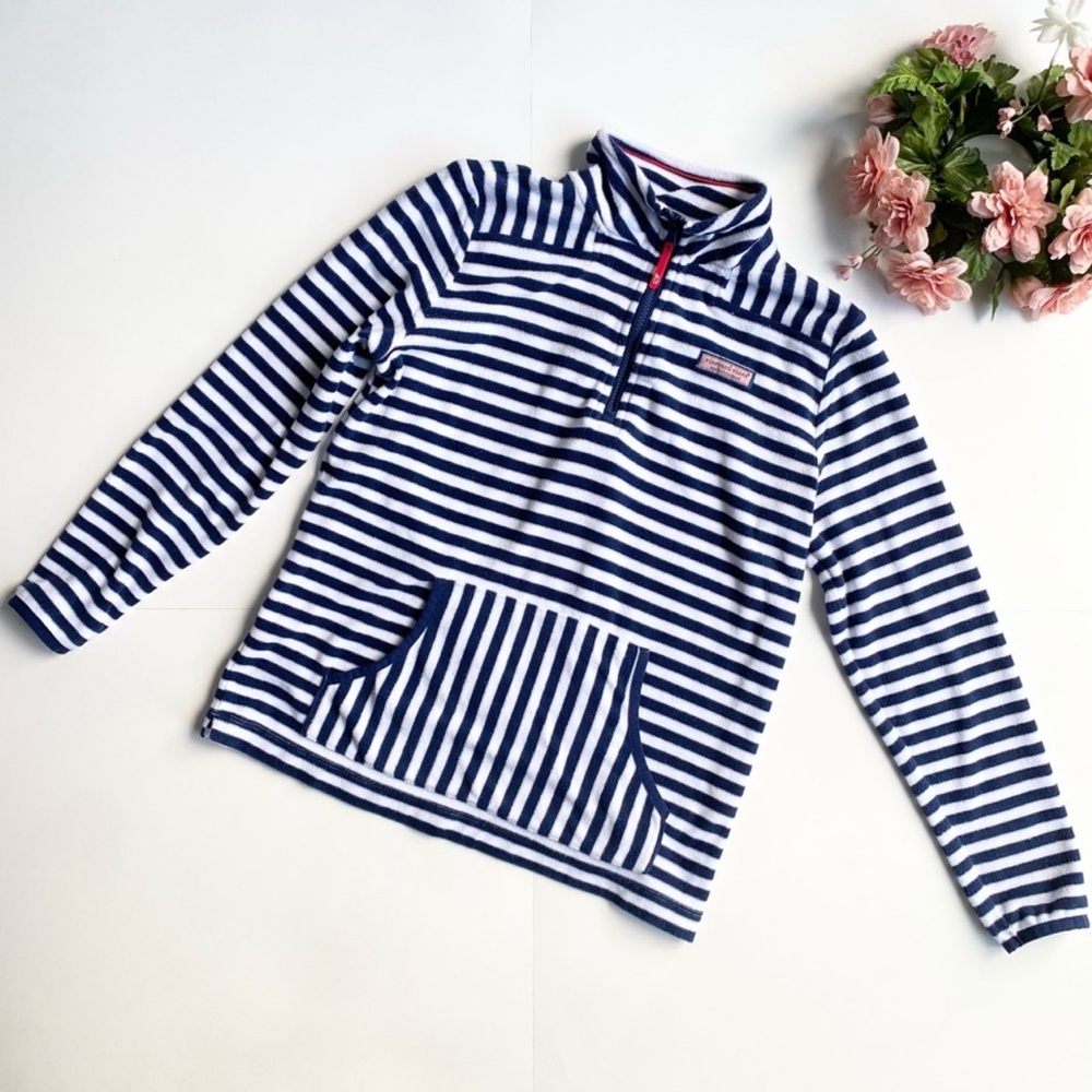 VINEYARD VINES White/Blue Striped Terry Towel Relax Shep Shirt
